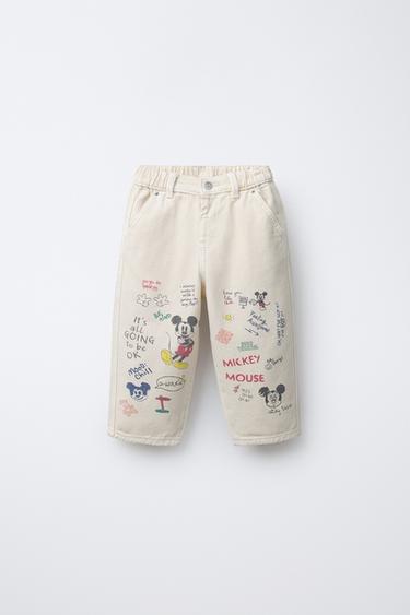 Zara MICKEY MOUSE © DISNEY BAGGY TWILL PANTS - Ecru