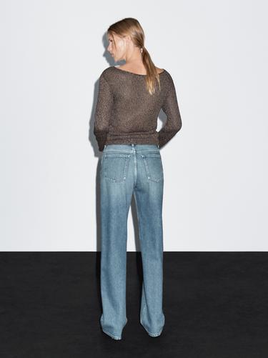 Zara Mid-rise wide-leg jeans with studs - Mid-blue - Image 0