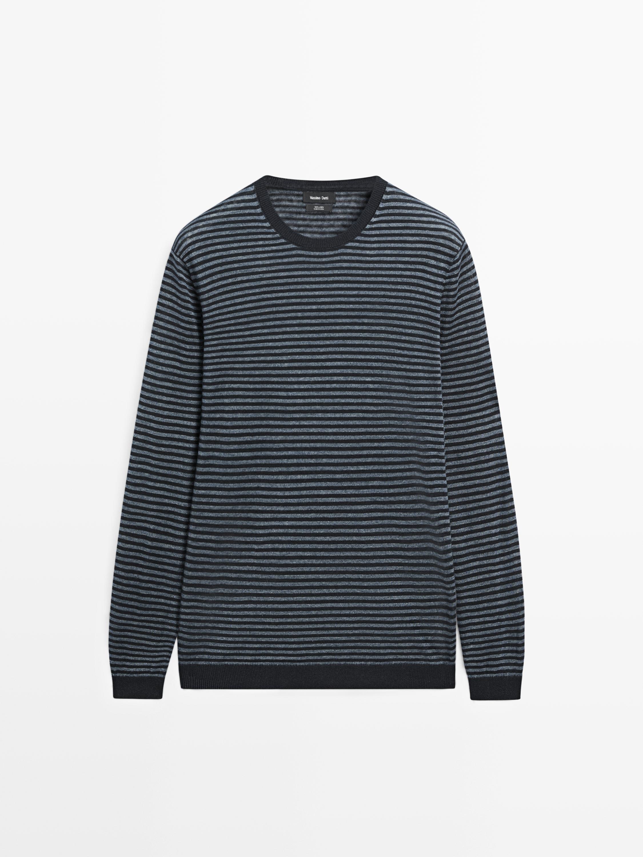 Linen sweater with striped detail