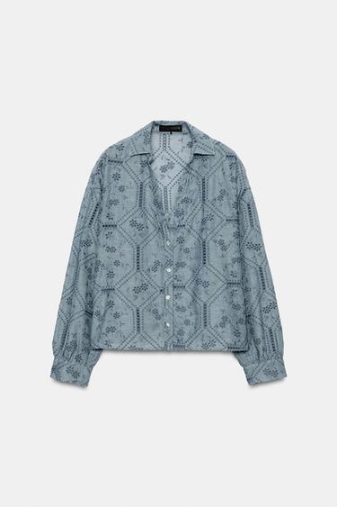 SHIRT WITH CUTWORK EMBROIDERY - Blue by Zara - Image 6