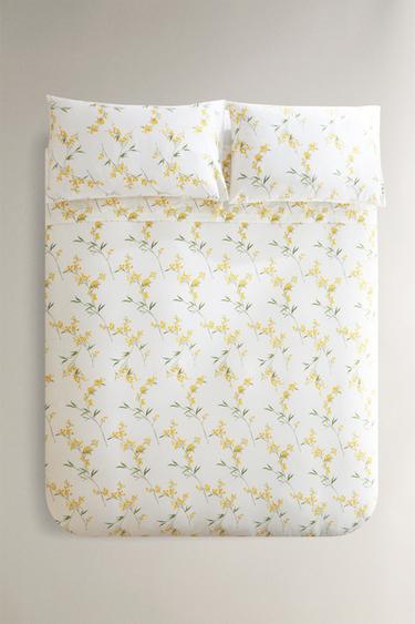 FUNDA NÓRDICA SATÉN ESTAMPADO MIMOSA - Blanco roto de Zara