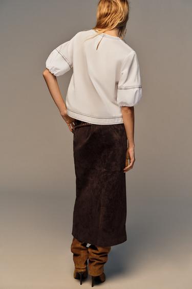 PUFF SLEEVE TOPSTITCH SHIRT - White de Zara - Image 3