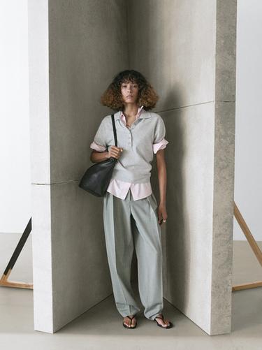 Zara Cotton knit polo sweater - Light gray