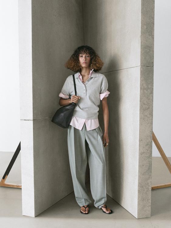 Cotton knit polo sweater