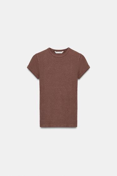 RUSTIC T-SHIRT WITH LINEN BLEND - Chalk pink by Zara - Image 3