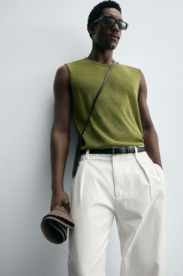 GILET EN MAILLE AVEC LIN - Vert olive de Zara - Image 5