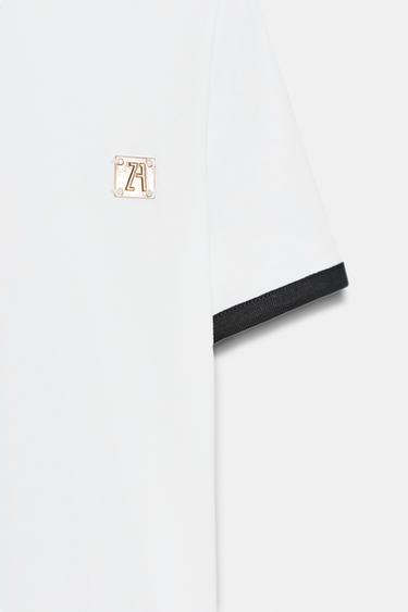 ZARA T-SHIRT WITH TRIM AND BROOCH - White by Zara - Image 6