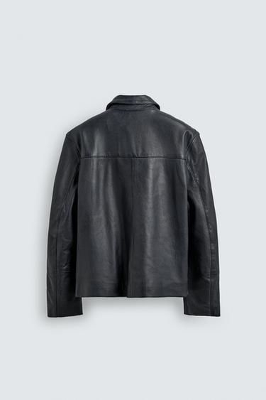 BLOUSON EN CUIR COUPE DÉCONTRACTÉE - Bleu de Zara - Image 7