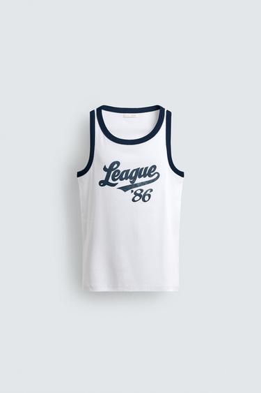 RIBBED CONTRAST SLOGAN TANK TOP - White by Zara