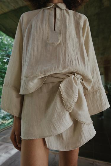 LACE KNOTTED SKORT - Light beige by Zara