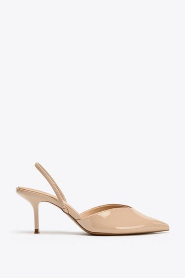 CHAUSSURES OUVERTES À L'ARRIÈRE À EFFET VERNI - Beige de Zara