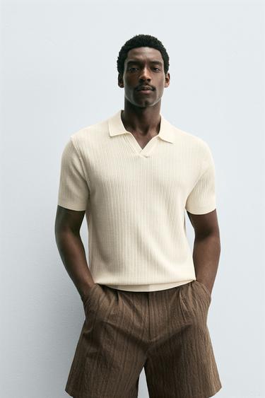 RIB KNIT POLO SHIRT - Oyster-white by Zara