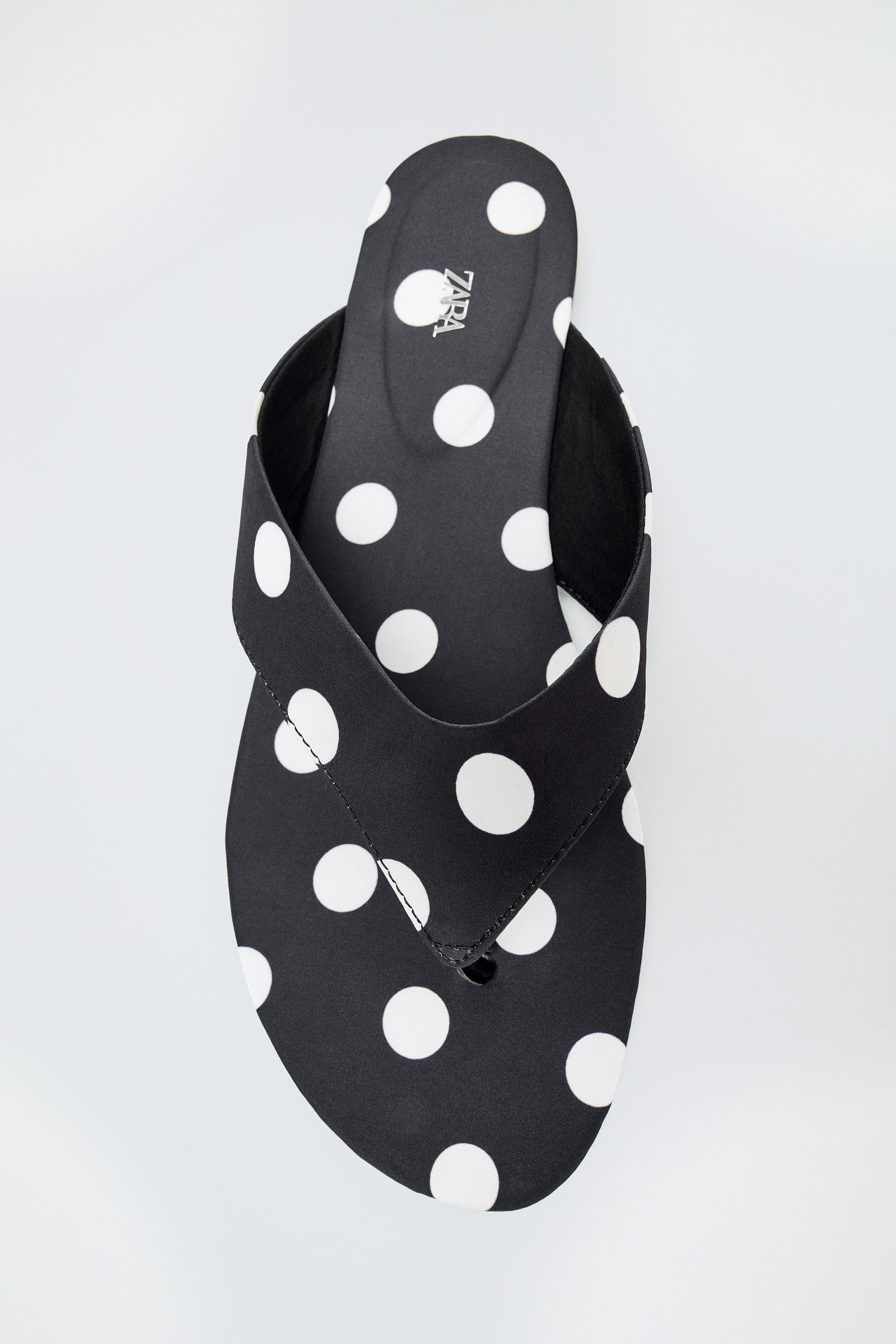 POLKA DOT FLAT SANDALS — Black
