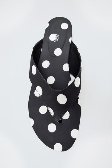 POLKA DOT PRINT FLAT SANDALS - Black by Zara
