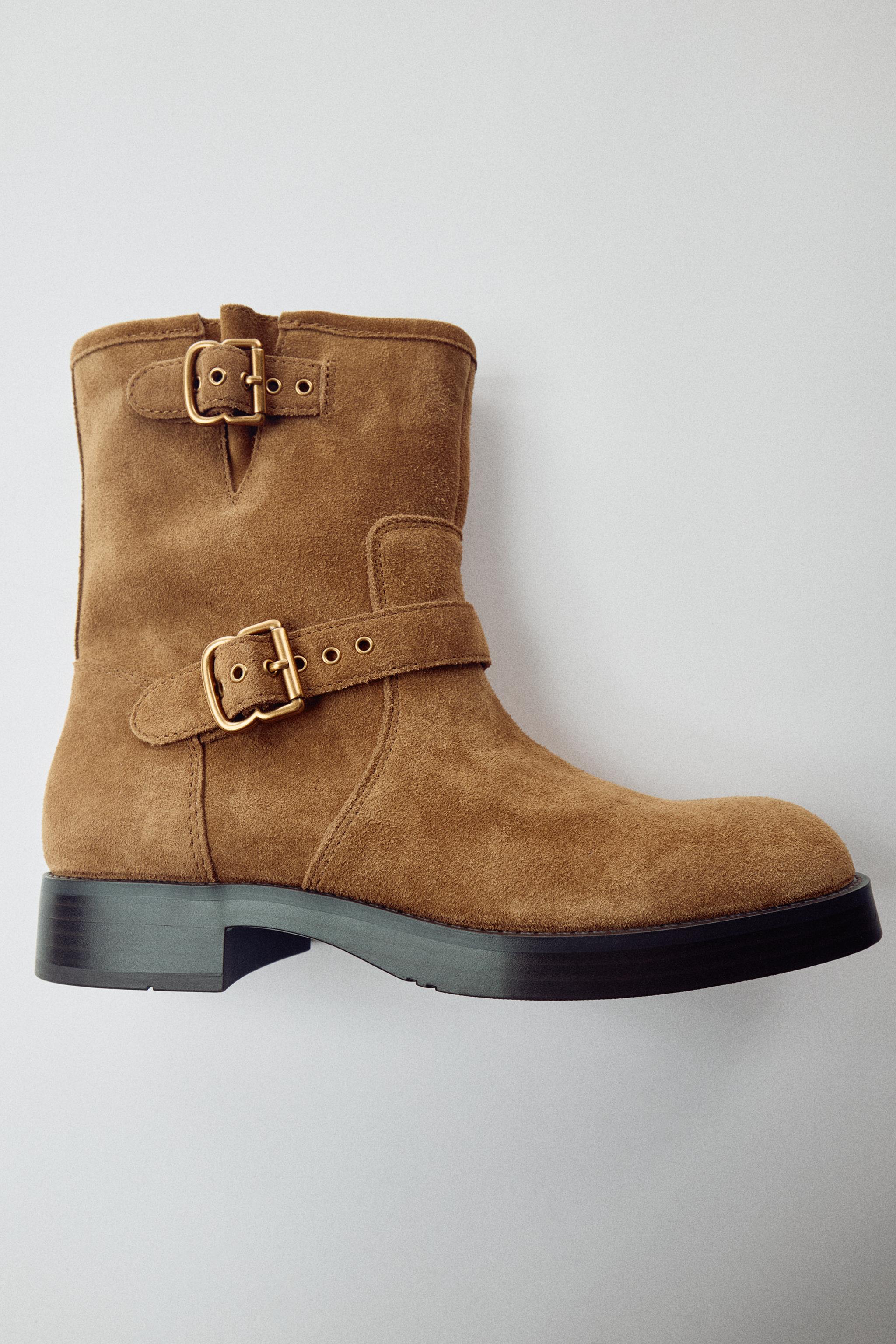 SPLIT SUEDE BUCKLE ANKLE BOOTS