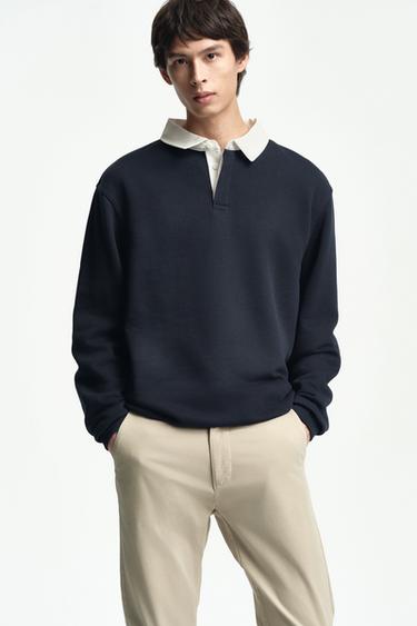 CONTRAST COLLAR POLO SWEATSHIRT - Navy blue by Zara