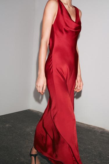 ROBE LONGUE SATINÉE ZW COLLECTION - Rouge de Zara - Image 3