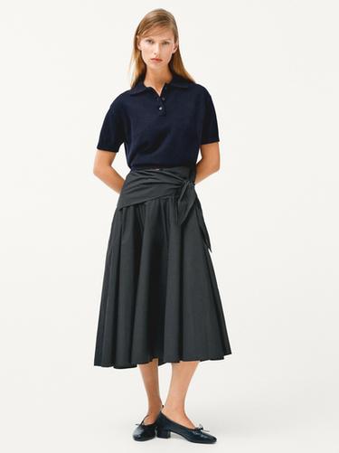 Pull polo laine en maille - Bleu marine de Zara