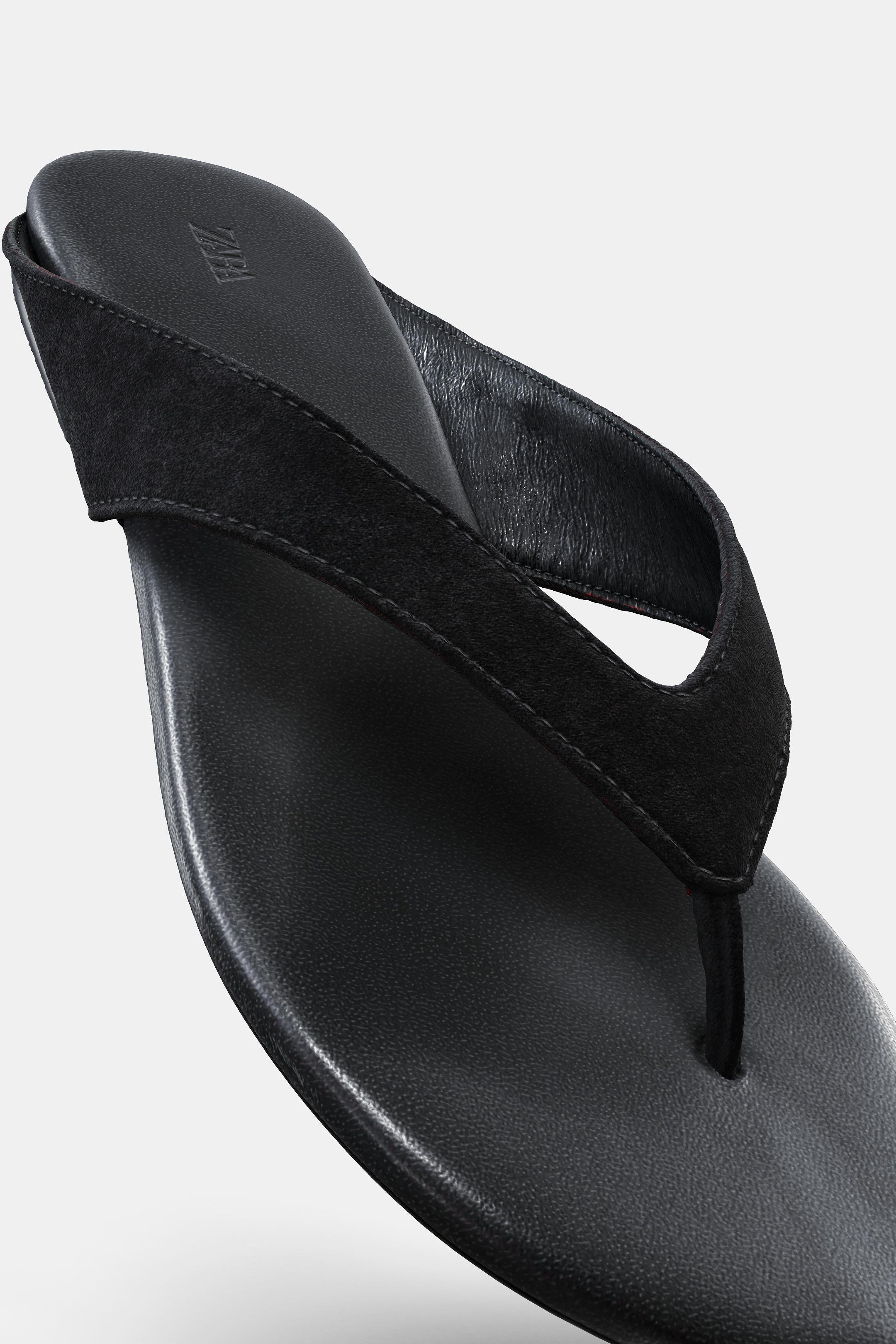 SANDALIA PLANA PIEL - Negro de Zara