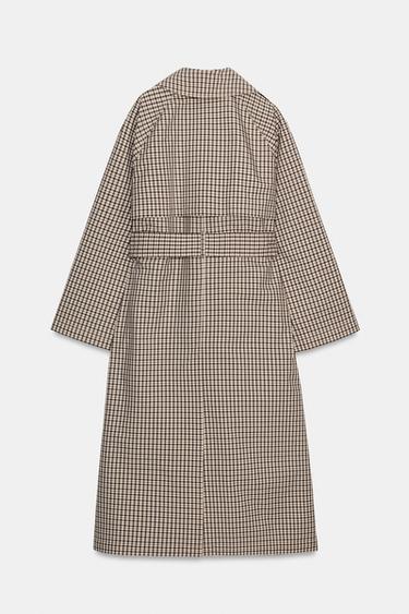 ZW COLLECTION OVERSIZE CHECK TRENCH COAT - Beige / Green by Zara - Image 8