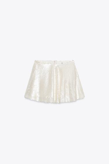Zara SEQUIN MINI SKORT - Pearl / Beige