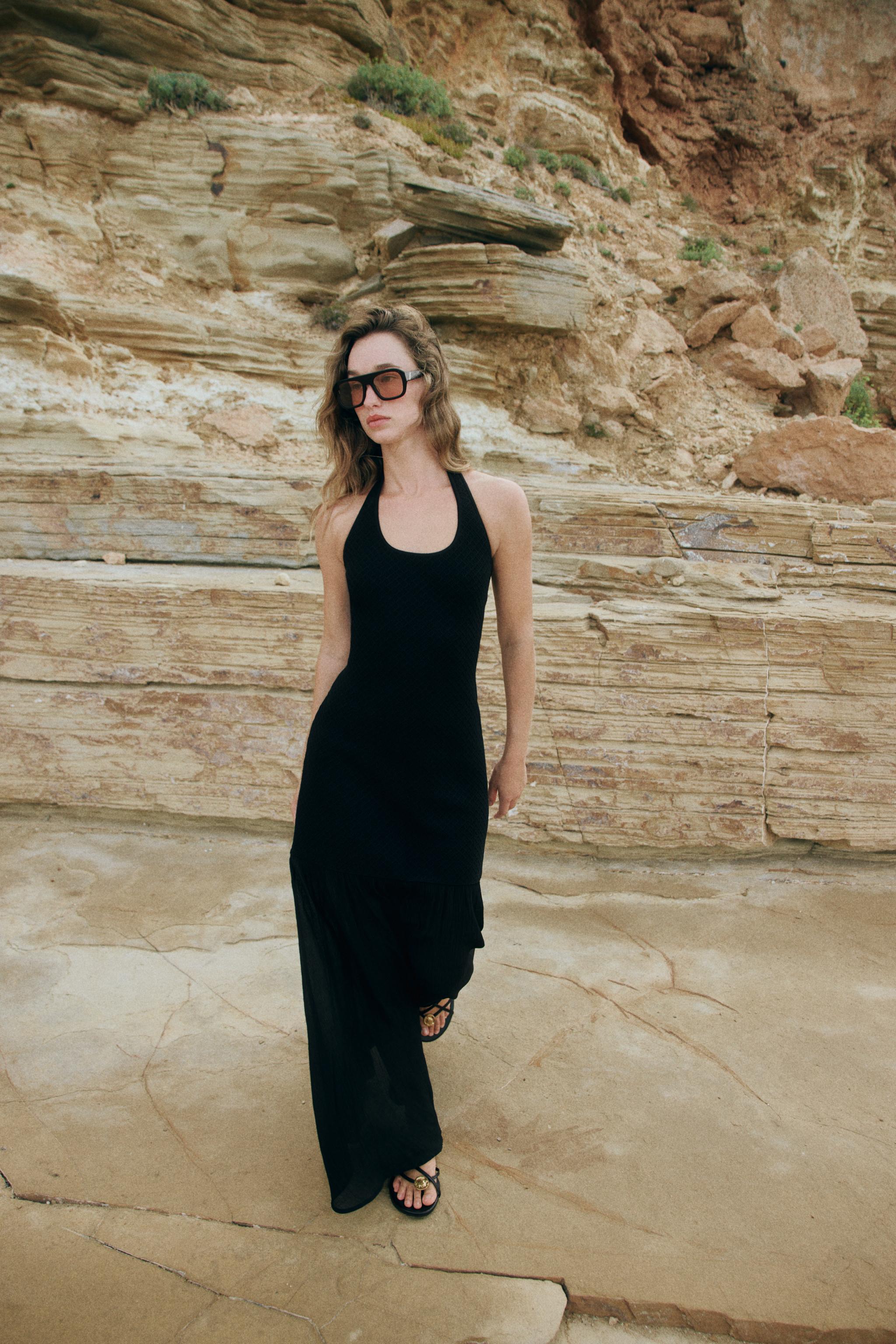 Zara COMBINATION KNIT HALTER DRESS — фото 5