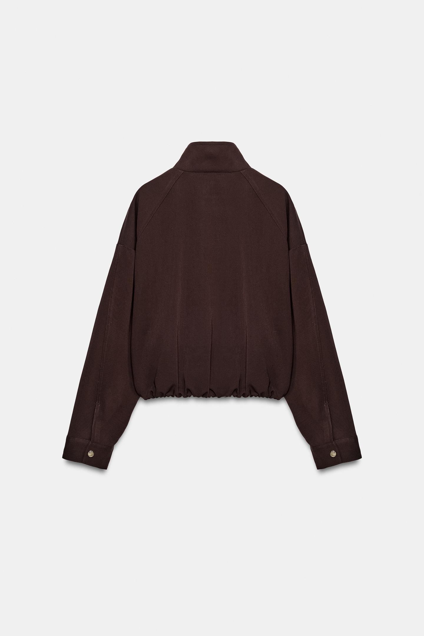Женская куртка Zara Stand-Up Collar Bomber, цвет: Коричневый — фото 7