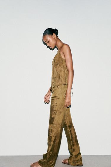 PANTALONI PIGIAMA CON LACCETTO - Kaki chiaro di Zara