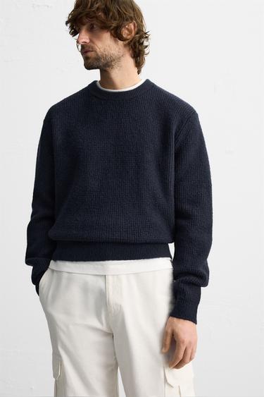 PULL STRUCTURÉ À CARREAUX - Bleu marine de Zara - Image 4