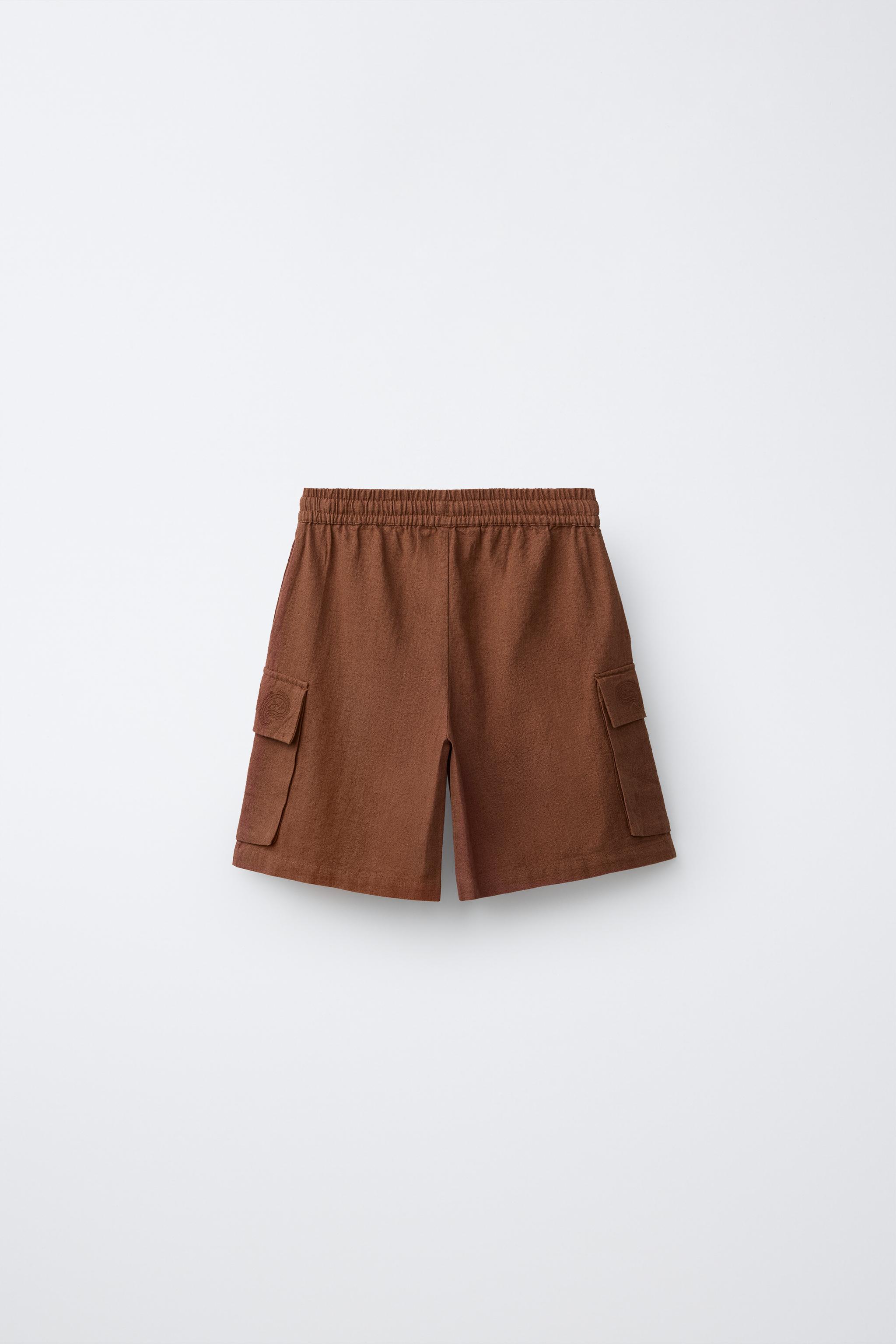 EMBROIDERED LINEN COTTON SHORTS