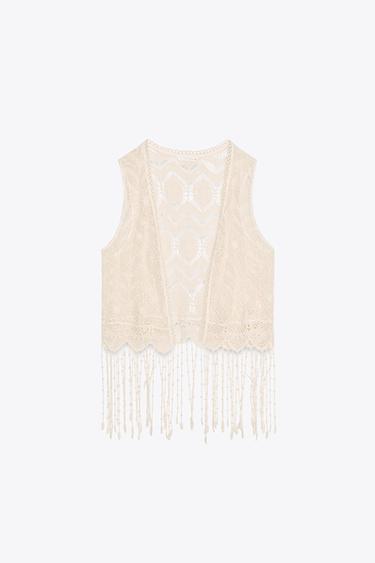 FRINGED CROCHET WAISTCOAT - Light beige by Zara