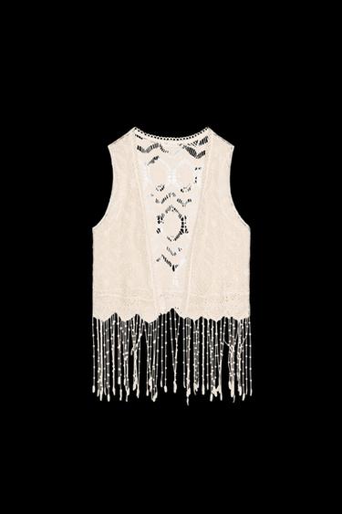 CHALECO CROCHET FLECOS - Beige claro de Zara - Imagen 0