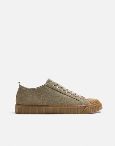 CONTRAST LEATHER TRAINERS - Sea green by Zara