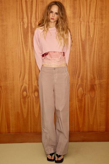 PANTALÓN RECTO FRUNCES - Rosa empolvado de Zara