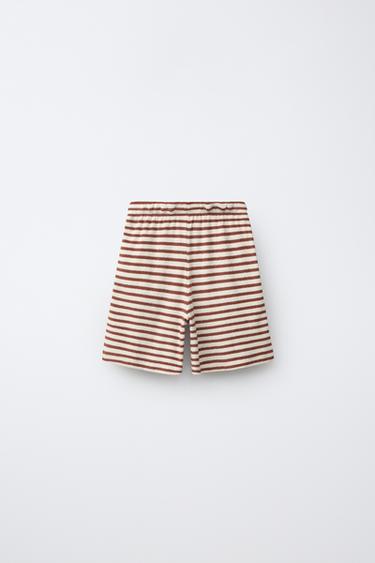 ENSEMBLE T-SHIRT ET BERMUDA À RAYURES EFFET ÉPONGE - marron/blanc de Zara - Image 4