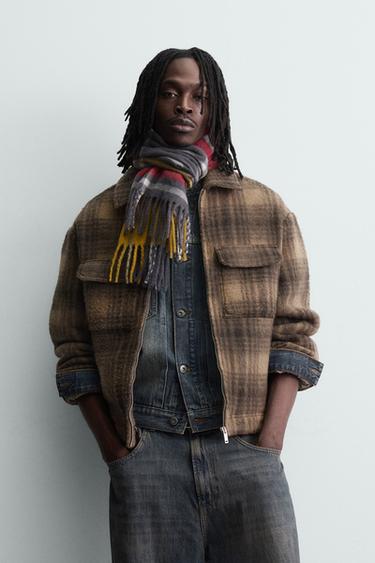 جاكيت قميصي بمربعات وسحاب - بني الخاص بـ Zara