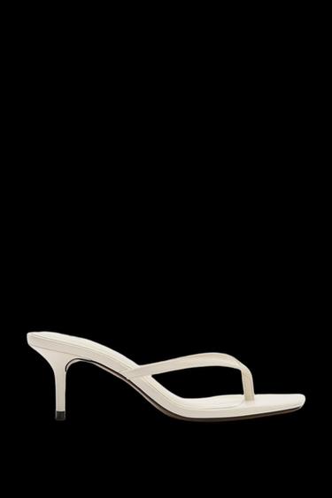 HEELED SANDALS WITH SQUARE TOE - Ecru White by Zara - Image 0