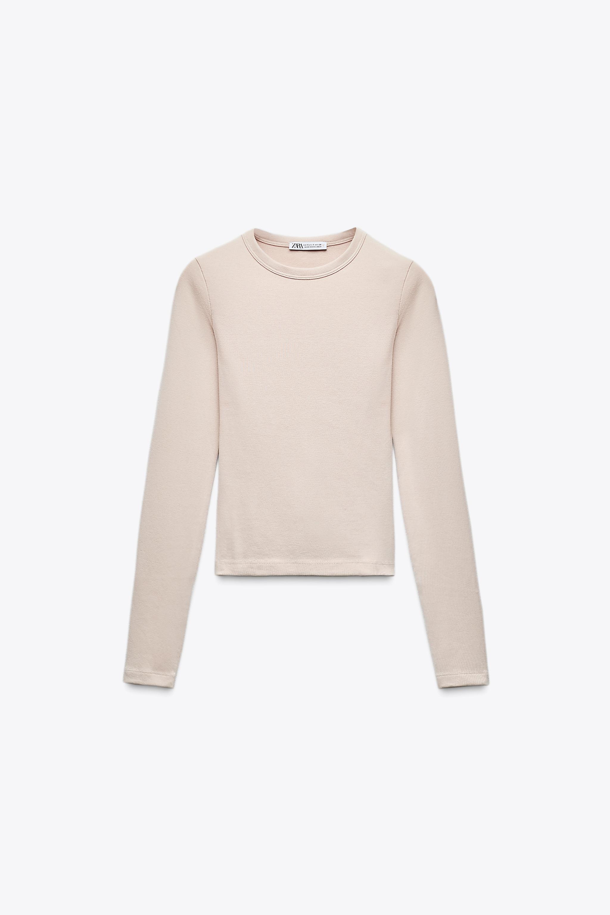 LONG SLEEVE COTTON MODAL T-SHIRT - Ecru | ZARA United States