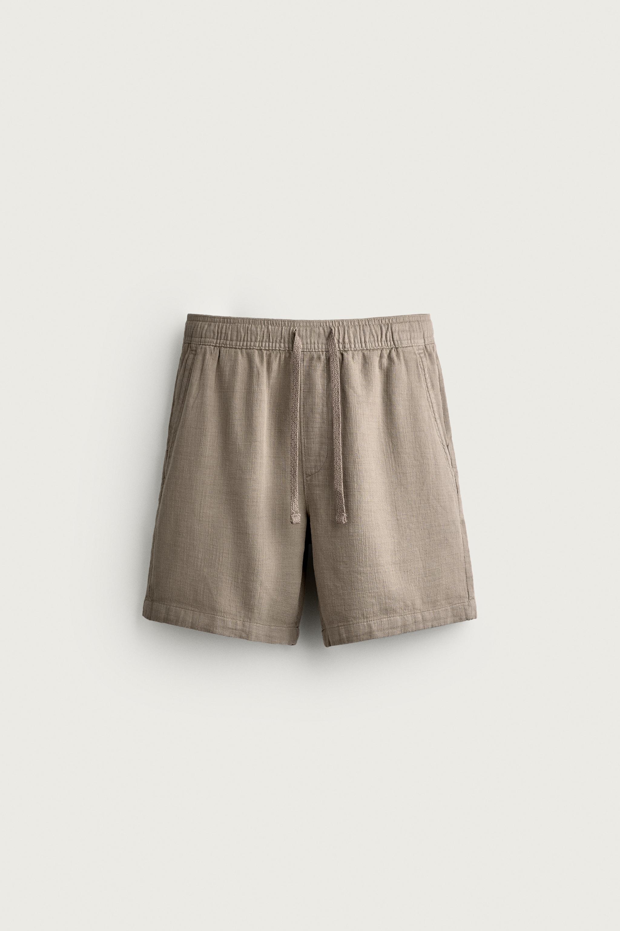 TEXTURED REGULAR FIT SHORTS — Mink