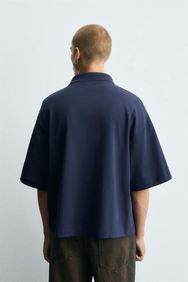 პოლო მაისური ტექსტების პრინტით - Zara-ს Navy blue