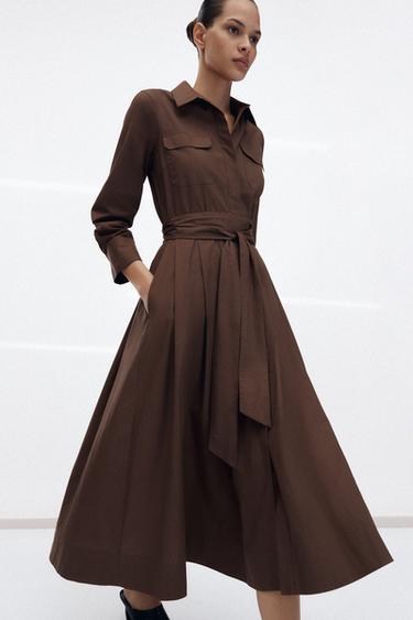 ZW COLLECTION SHIRT DRESS - Dark brown by Zara