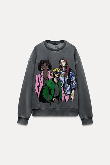 MOLETOM COM ESTAMPA DE MENINAS - Cinza-antracito da Zara - Imagem 0