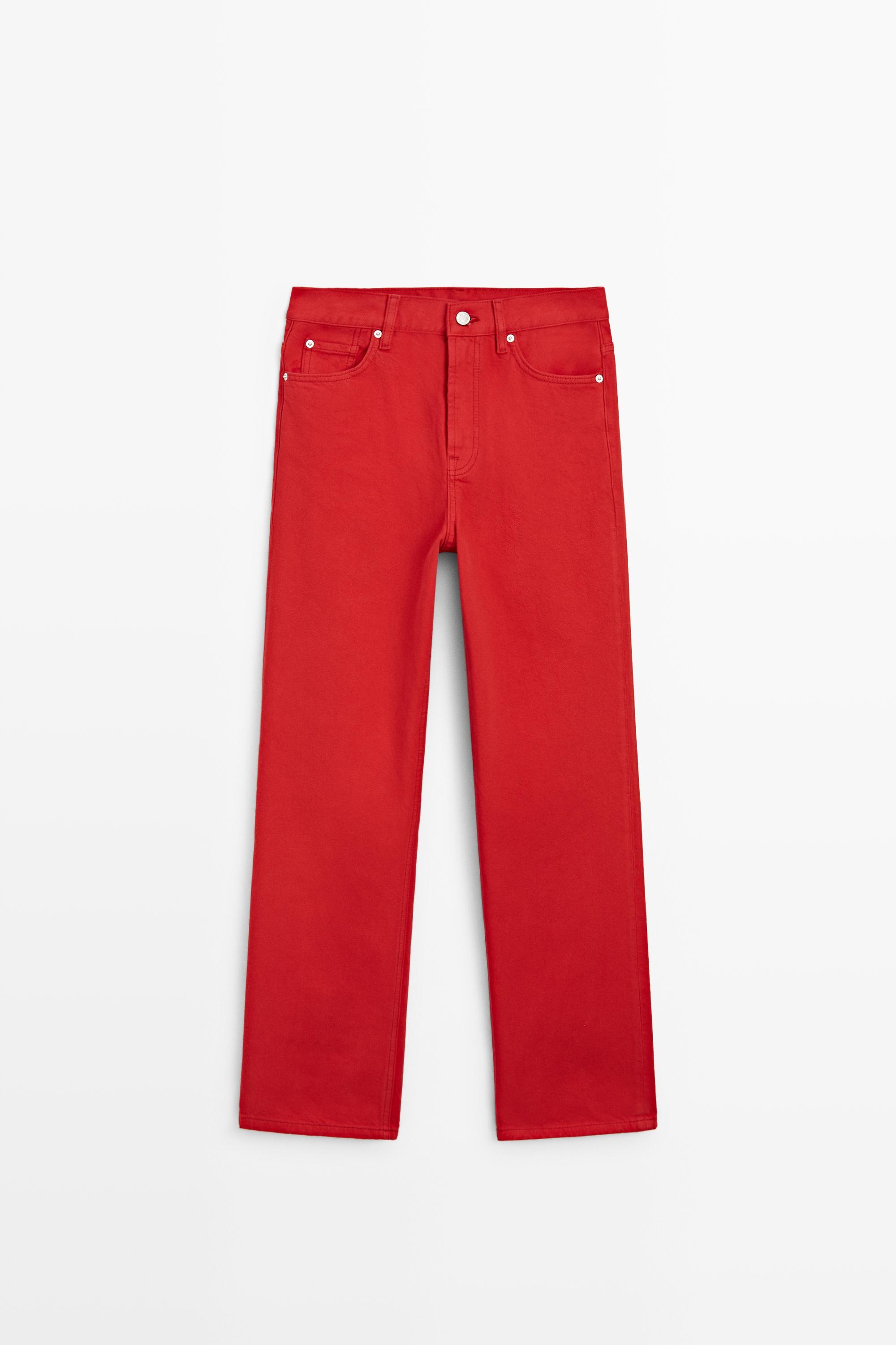 Straight-leg high-waist jeans — Red