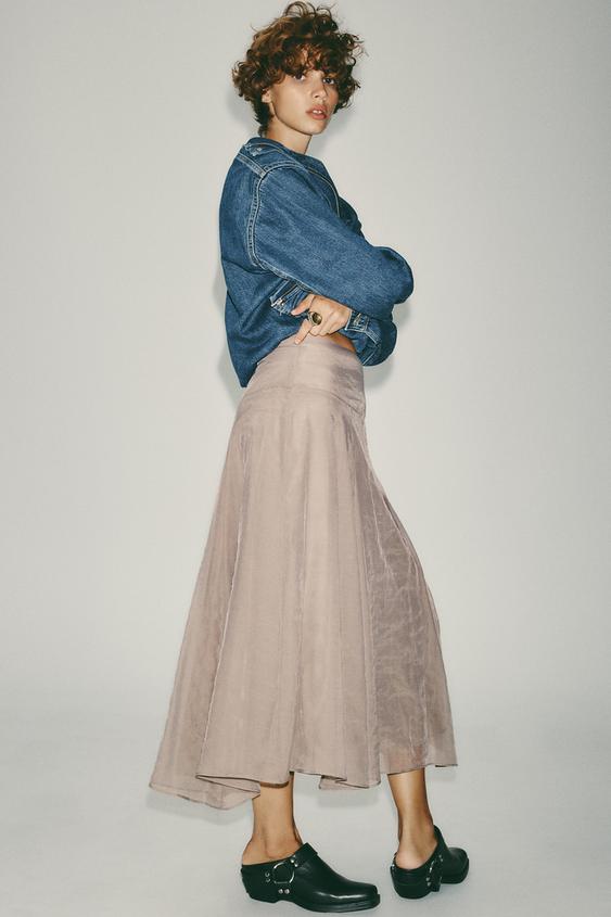 Saia Plissada Longa Saia Longa Lascada Saias Midi Femininas ZARA