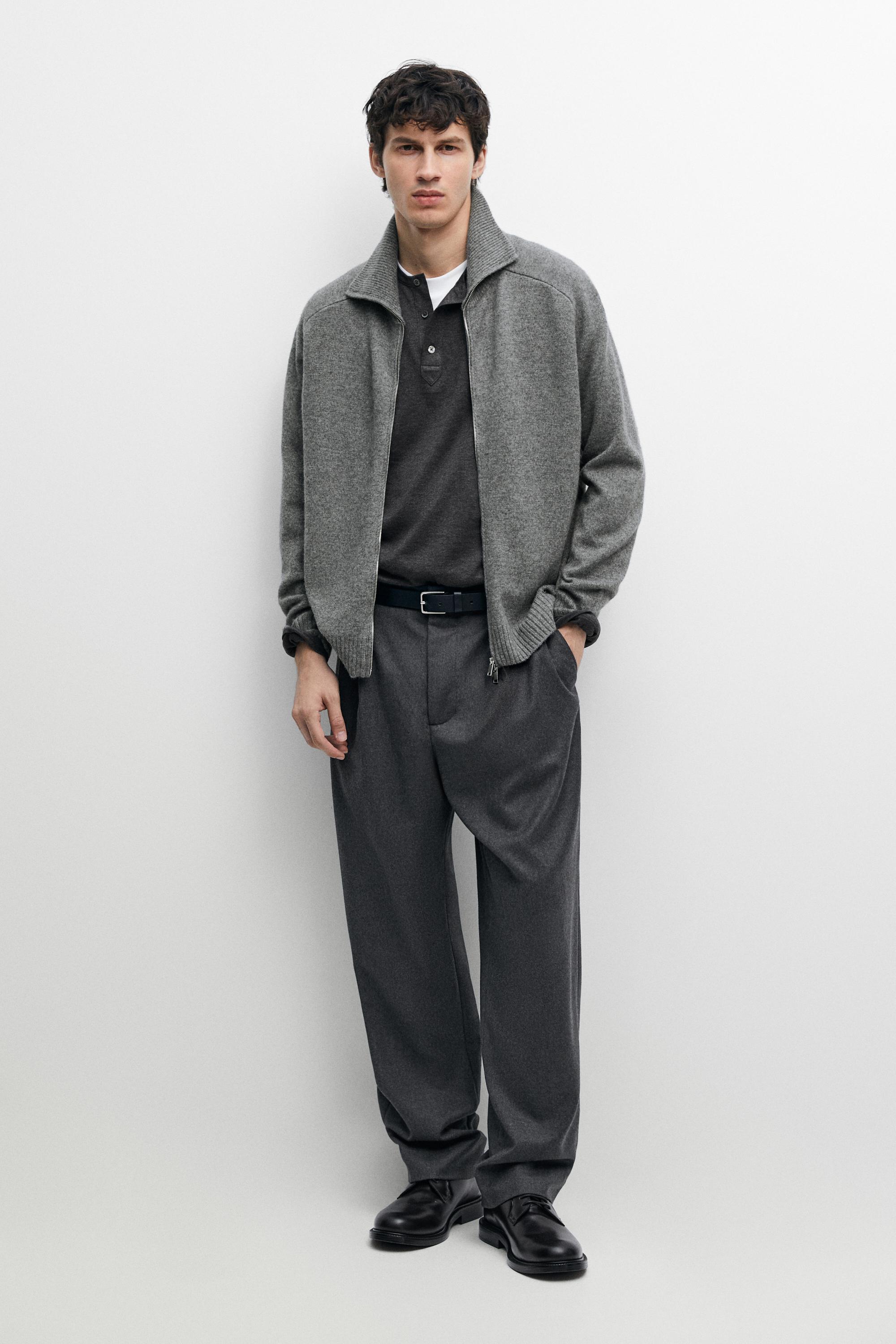 Wool blend zip-up knit cardigan