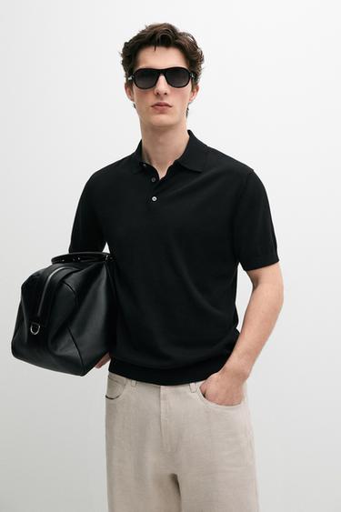 Zara Knit cotton polo shirt - Black