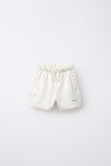 PLUSH BERMUDA SHORTS WITH TEXT DETAIL - Ecru by Zara - Image 0