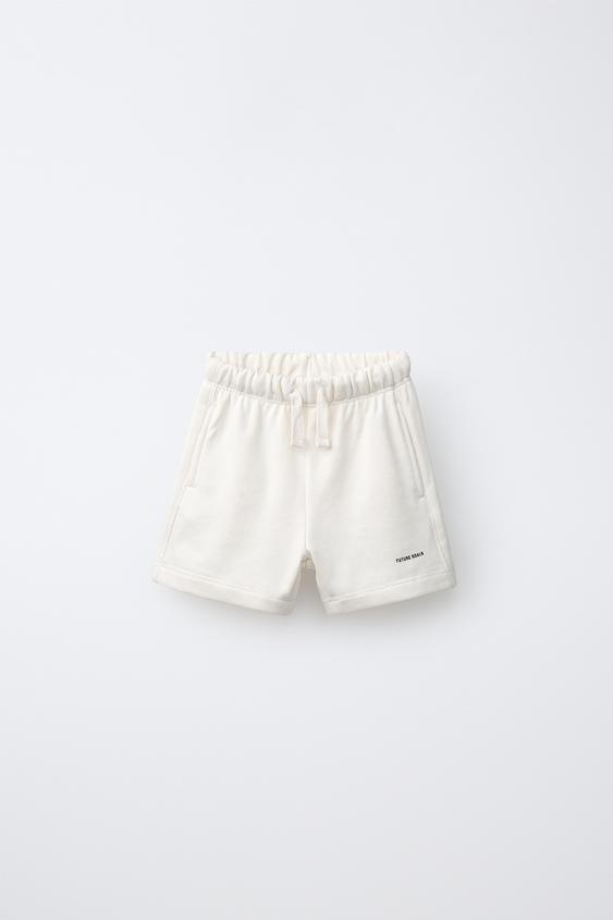 PLUSH BERMUDA SHORTS WITH TEXT DETAIL - Ecru by Zara - Image 0