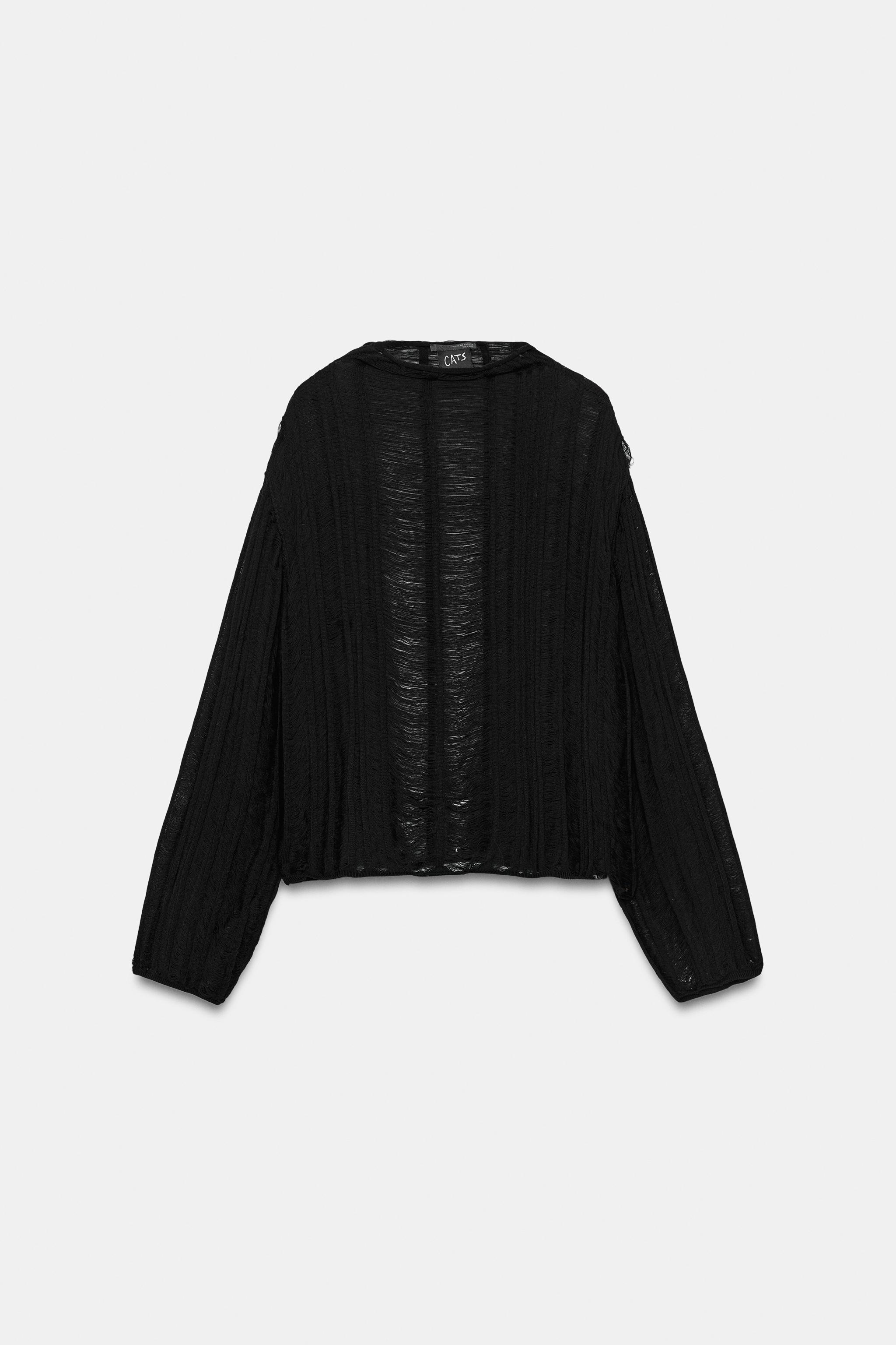Cats Distressed Knit Sweater by Zara