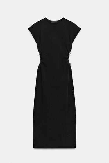 ROBE EN MAILLE CUT OUT À PERLES - Noir de Zara - Image 6